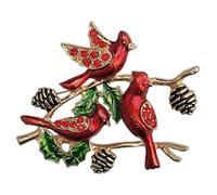 GFM® Women's Red Cardinal Christmas Birds on a Holly Branch - Christmas Ladies Brooch Pin (BRCH-CHR-101)