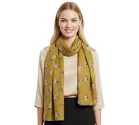 GFM® Women's Robin Birds Print Christmas Ladies Long (180x90cm) Lightweight Oversize Soft Scarf Wrap Shawl -Spring Summer All Seasons Accessory-RN-09-Mustard- (PSCF-RN-09-MTD)