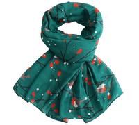 GFM® Women's Robin Birds Print Christmas Ladies Long (180x90cm) Lightweight Oversize Soft Scarf Wrap Shawl -Spring Summer All Seasons Accessory-(Rn-44-Green)(PSCF-FLD-RN-25044-HR)