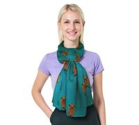 GFM® Women's Scottish Highland Coo Cow Print Ladies Long (180x90cm) Lightweight Oversize Soft Scarf Wrap Shawl-Spring, Summer,Christmas, Mother's Day,Gift for her-Teal Green - (DRV)(PSCF-FLD-CW-53-TL)