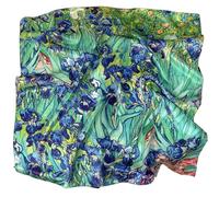 GFM® Women's Silk Van Gogh Irises Painting Based Summer Ladies Scarf Square Shaped Small Size 70cm x 70cm (VanGogh-Irises)(88-SQSLK70-XK13-IRIS)