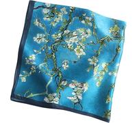 GFM® Women's Silk Van Gogh Irises Painting Based Summer Scarf Square Shaped Small Size 70cmx70cm (VanGogh-Almon Blossom)(88-SQSLK70-XK14-ALBSM)