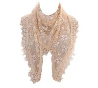 GFM® Women's Summer Triangle Scarf-Mantilla- with Lace and Tassels -Beige-(TRI-2100-TR)