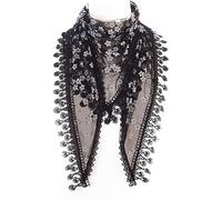 GFM® Women's Summer Triangle Scarf-Mantilla- with Lace and Tassels - Black - (TRI-2100-KL)
