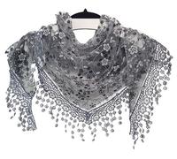 GFM® Women's Summer Triangle Scarf-Mantilla- with Lace and Tassels -Grey Grey-(TRI-85-BHKL-BHTSL)