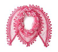 GFM® Women's Summer Triangle Scarf-Mantilla- with Lace and Tassels - HotPink - (TRI-2100-CRTGLB)