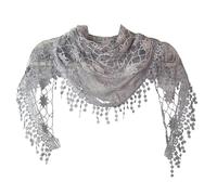 GFM® Women's Summer Triangle Scarf-Mantilla- with Lace and Tassels (TRI-C)(TRI-27-HLBH-Light Grey)