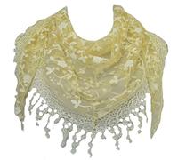 GFM® Women's Summer Triangle Scarf-Mantilla- with Lace and Tassels -Yellow- (TRI-85-HLPLA-O)