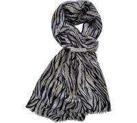 GFM® Women's Tiger Animal Stripes Ladies Print Scarf with Shiny Gold Stripes - Spring Summer -Lightweight Soft (Grey)(PSCF-88-ANMSTRP-BH)