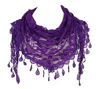 GFM® Women's Triangle Scarf-Spring Summer-Mantilla- with Rose Pattern Tassels & Lace - Purple - (88)(TRI-500-GHJMN)