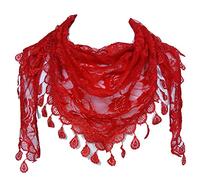 GFM® Women's Triangle Scarf-Spring Summer-Mantilla- with Rose Pattern Tassels & Lace - Red - (88)(TRI-500-VLL)