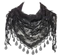 GFM® Women's Triangle Scarf-Spring Summer-Mantilla- with Rose Pattern Tassels & LaceBlack - (88)(TRI-500-KL)