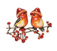 GFM® Women's Two Robin Birds Christmas Ladies Brooch Pin - (2 Robins Orange)(BRCH-2Robins-NRG)