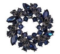 GFM® Women's Vintage Inspired Art Deco Flower Crystal Ladies Brooch Pin for Wedding Birthday Anniversary (A-Dark Navy) (BRCH-VTD-004-VGHNL)