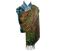 GFM® Women's Wool Blend Cashmere Texture Painting Art Based Lightweight Print Scarf Shawl Wrap for Ladies Autumn Winter (Van Gogh Poppy Field Trees)(PWSHL-FS-6113-A)
