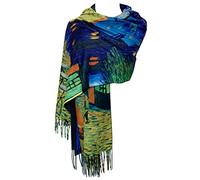GFM® Women's Wool Blend Cashmere Texture Painting Art Based Lightweight Print Scarf Shawl Wrap for Ladies Autumn Winter (Van Gogh Terrace At Night)(PWSHL-FS-3680-A)