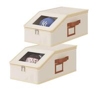 GFONYLG 2 PCS Stackable Hat Organizer for Baseball Caps, Holds up to 12 Caps in 1 Hat Box, Sturdy Cap Storage for Closet with Cardboard, Beige