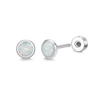 Gfractolux 5 mm Opal Titanium Screw Back Earrings G23 Implant Grade Titanium Earrings Flat Back 20G Hypoallergenic ASTM F136 Piercing Studs for Women Men Sensitive Ears, Titanium, No Gemstone