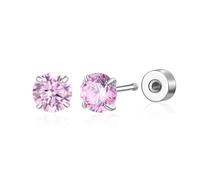 Gfractolux G23 Titanium Screw Back Earrings 5 mm ASTM F136 Implant Grade Titanium Studs 20G Hypoallergenic 4 Prong Round Cubic Zirconia Flat Back Earrings for Sensitive Ears Women Men, Titanium, No