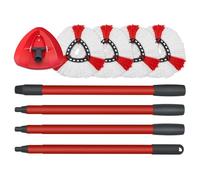 GFRED 4 PCS Mop Head Replacement Microfiber+1 PC Spin Base Red + 1PC 4-Section Handle Compatible With Vileda Turbo Spin Refill Head Set of 6 Combo