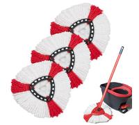 GFRED Set of 3 Mop Head Replacement Compatible With Vileda Turbo Spin Mops Easy Wringing 2-in-1 White Suitable For All Floor Types (Red-3Pcs)