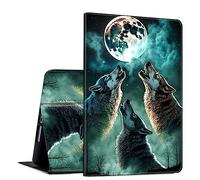 GFRGTFHYT Case for Microsoft Surface Pro 7/7 Plus/Pro 6/5/4/LTE 12.3 Inch PU Leather Slim Lightweight Multiple Angles Stand Smart Cover with Auto Wake/Sleep, Cool Wolves Howling at The Moon