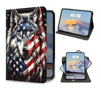 GFRGTFHYT Case for Samsung Galaxy Tab A11/A9 8.7 Inch 2026/2024 Slim Lightweight PU Leather 360 Degree Rotating Multiple Viewing Angles Folio Kickstand Smart Shell Tablet Cover, American Flag Wolf