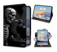GFRGTFHYT Case for Samsung Galaxy Tab A11/A9 8.7 Inch 2026/2024 Slim Lightweight PU Leather 360 Degree Rotating Multiple Viewing Angles Folio Kickstand Smart Shell Tablet Cover, Crow Skulls