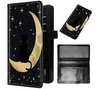 GFRGTFHYT Checkbook Cover for Women & Men PU Leather Checkbook Covers for Personal Checkbook Slim Check Book Credit Card Holder Holder Wallet with RFID Blocking for Duplicate Checks, Cat Moon Stars