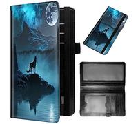 GFRGTFHYT Checkbook Cover for Women & Men PU Leather Checkbook Covers for Personal Checkbook Slim Check Book Credit Card Holder Holder Wallet with RFID Blocking for Duplicate Checks, Wolf Moon