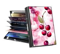 GFRGTFHYT Credit Card Holder, Mini RFID Blocking Metal Card Wallet for Women Men Girls, Pink Cherry, Credit Card Holder, Minimalist