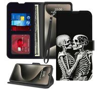 GFRGTFHYT for iPhone 16 Phone Case 6.1" Wallet with Credit Card Holder Wrist Strap PU Leather RFID Blocking Magnetic Flip Kickstand Card Slots Case Cover for iPhone 16 2024, Black Human Skeletons