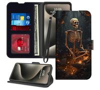 GFRGTFHYT for iPhone 16 Phone Case 6.1" Wallet with Credit Card Holder Wrist Strap PU Leather RFID Blocking Magnetic Flip Kickstand Card Slots Case Cover for iPhone 16 2024, Human Bone Forest