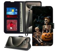 GFRGTFHYT for iPhone 16 Pro Max Wallet Case 6.9" 2024 with Credit Card Holder Wrist Strap PU Leather Magnetic Flip Kickstand Card Slots Cover for iPhone 16 Pro Max, Halloween Skull Human Skeleton
