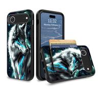 GFRGTFHYT for iPhone 17 Air Wallet Case with Credit Card Holder Hybrid Dual Layer Galaxy Wolf Design for Women Man Heavy Duty Shockproof Protective Phone Case for Apple iPhone Air 6.5" 2025