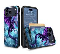 GFRGTFHYT for iPhone 17 Pro Max Wallet Case with Card Holder Hybrid Dual Layer Wolf Purple Flowers Design for Women Man Heavy Duty Shockproof Protective Phone Case for iPhone 17 Pro Max 6.9" 2025