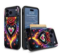 GFRGTFHYT for iPhone 17 Pro Wallet Case with Card Holder Hybrid Dual Layer Moon and Wolf Wolves Design for Women Man Heavy Duty Shockproof Protective Phone Case for iPhone 17 Pro 6.3" 2025