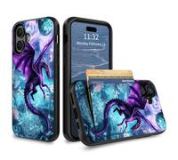 GFRGTFHYT for iPhone 17 Wallet Case with Card Holder Hybrid Dual Layer Wolf Purple Flowers Design for Women Man Heavy Duty Shockproof Protective Phone Case for iPhone 17 6.3" 2025