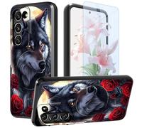 GFRGTFHYT for Samsung Galaxy S23 Plus Case 6.6" with Screen Protector & Camera Cover Stand Kickstand Dual Layer Hybrid Shockproof Protective Phone Case for Galaxy S23+ Plus, Wolf Art Moon