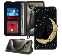 GFRGTFHYT for Samsung Galaxy S25 5G Wallet Case 6.2" 2025 with Credit Card Holder Wrist Strap PU Leather Magnetic Flip Kickstand Card Slots Shockproof Phone Case for Galaxy S25 5G,Cat Moon Stars