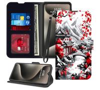 GFRGTFHYT for Samsung Galaxy S25 FE 5G Wallet Case 6.7" 2025 with Credit Card Holder Wrist Strap PU Leather Magnetic Flip Kickstand Card Slots Shockproof Phone Case for Galaxy S25-FE,Red Sakura