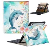 GFRGTFHYT Keyboard Case for iPad 10th Generation 10.9 Inch Tablet 2022 with 360 Degree Rotating Slim Stand Smart Shockproof Cover with Detachable Wireless Keyboard & Pencil Holder, Cute Dolphin