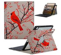 GFRGTFHYT Keyboard Case for iPad 9th/8th/7th Generation 10.2 Inch 2021/2020/2019 with 360 Degree Rotating Slim Stand Cover with Detachable Wireless Keyboard & Pencil Holder,Red Cardinal Birds