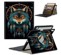 GFRGTFHYT Keyboard Case for iPad 9th/8th/7th Generation 10.2 Inch 2021/2020/2019 with 360 Degree Rotating Slim Stand Cover with Detachable Wireless Keyboard & Pencil Holder,Wolf Dream Catcher