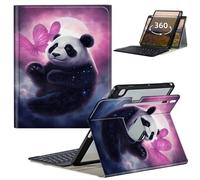 GFRGTFHYT Keyboard Case for Samsung Galaxy Tab S9 FE 5G 10.9 Inch/S9 11 Inch 2023 with 360 Degree Rotating Slim Stand Cover with Detachable Wireless Keyboard & Pen Holder, Cute Panda