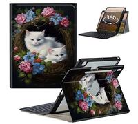 GFRGTFHYT Keyboard Case for Samsung Galaxy Tab S9 FE 5G 10.9 Inch/S9 11 Inch 2023 with 360 Degree Rotating Slim Stand Cover with Detachable Wireless Keyboard & Pen Holder, Cute White Cats