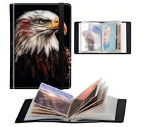 GFRGTFHYT Photo Album 4x6 120 Pockets Photos with Elastic Band, PU Leather Photo Books Small Mini Capacity Picture Album for Family Wedding Travel Anniversary Baby Vacation Pictures, Bald Eagle Flag