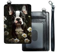 GFRGTFHYT Slim Minimalist Wallet for Men & Women [ Wrist Strap ] Credit Card Holder Wallets RFID Blocking PU Leather Front Pocket Small Card Cases Sleeves with ID Window, Boston Terrier Dog, Slim