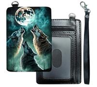 GFRGTFHYT Slim Minimalist Wallet for Men & Women [ Wrist Strap ] Credit Card Holder Wallets RFID Blocking PU Leather Front Pocket Small Card Cases Sleeves with ID Window, Cool Wolves Howling at The