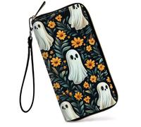 GFRGTFHYT Womens Wallet Large Capacity RFID Blocking PU Leather Wristlet Wallets for Women, Art Cute Ghosts, Women Wallet, Art Cute Ghosts